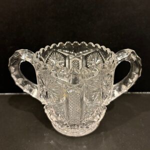 Vintage Imperial Glass Toothpick Holder Hobstar, Scalloped Rim, Double Handle